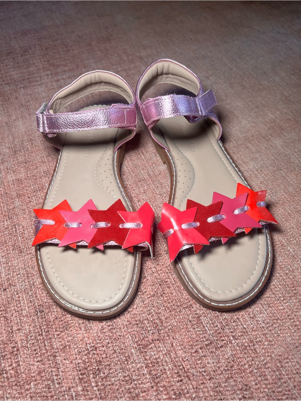 Elephantito Girls' Metallic Pink Ankle-Strap Sandals with Red Star Accent Size 3